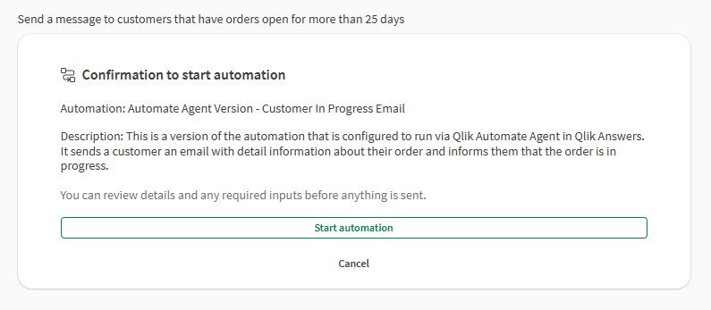Qlik Automate Agent individua il workflow più adatto alla richiesta formulata in linguaggio naturale.